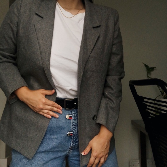 Vintage Jackets & Blazers - Vintage Grey Wool Blazer Size 9/10